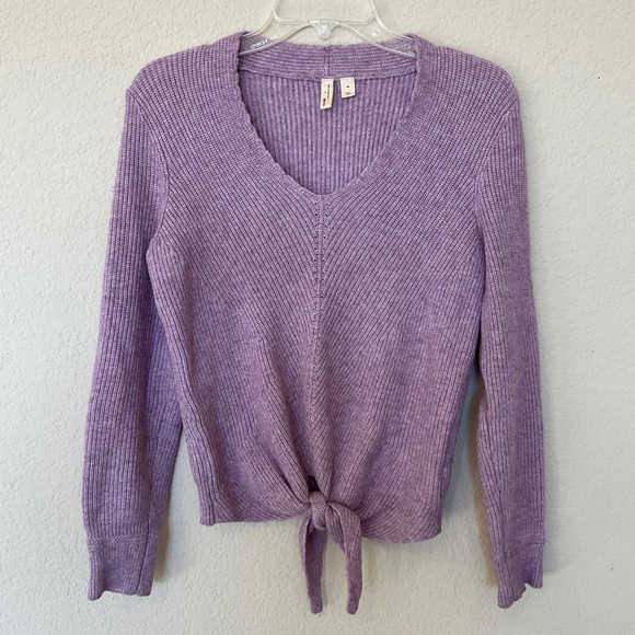 Anthropologie MOTH NWOT Freeport Tie Front Sweater Lavender Purple V Neck XS - Picture 5 of 16